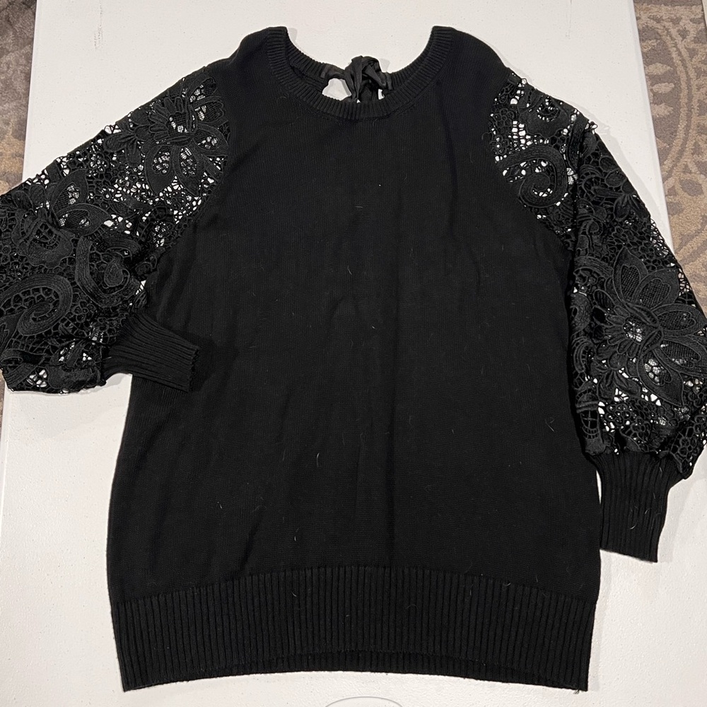 Torrid Keyhole Lantern, Lace-Sleeved Sweater with Functional Bow Detail